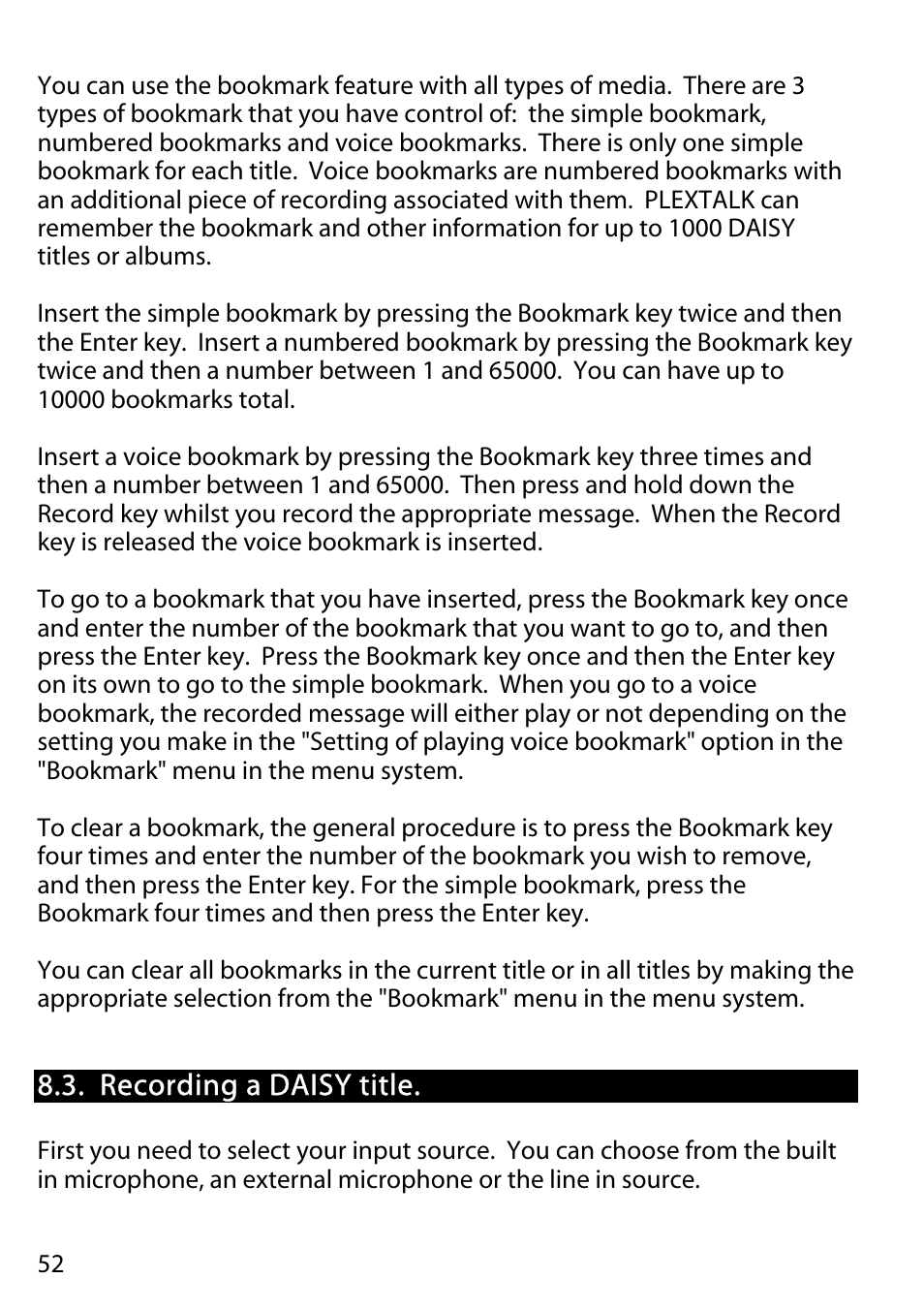 Recording a daisy title | Activeforever Plextalk PTR2 Digital DAISY Player and Recorder User Manual | Page 51 / 235