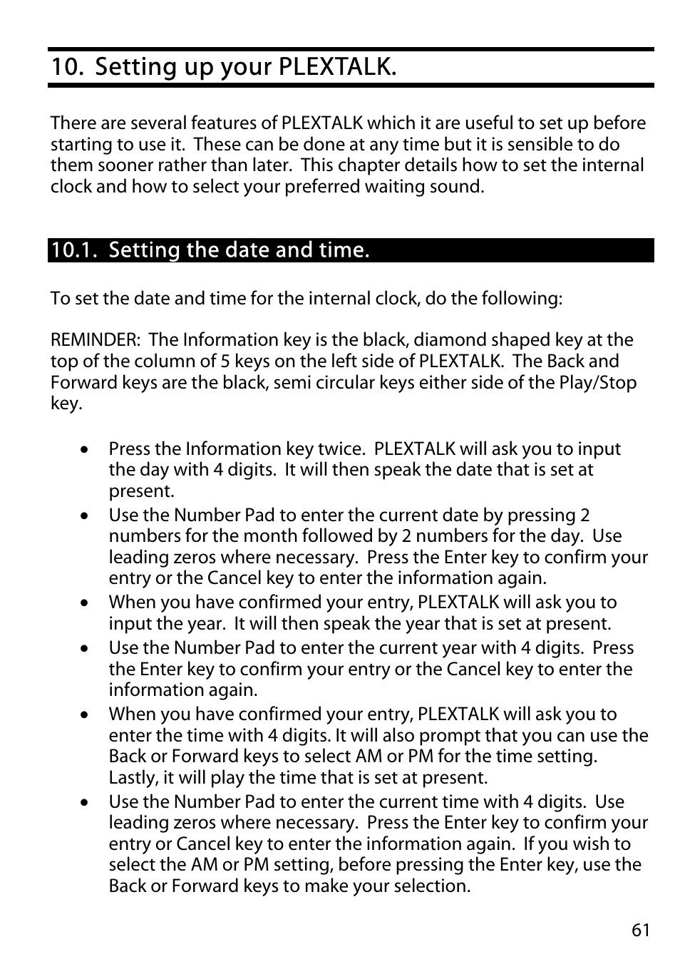 Setting up your plextalk, Setting the date and time | Activeforever Plextalk PTR2 Digital DAISY Player and Recorder User Manual | Page 60 / 235