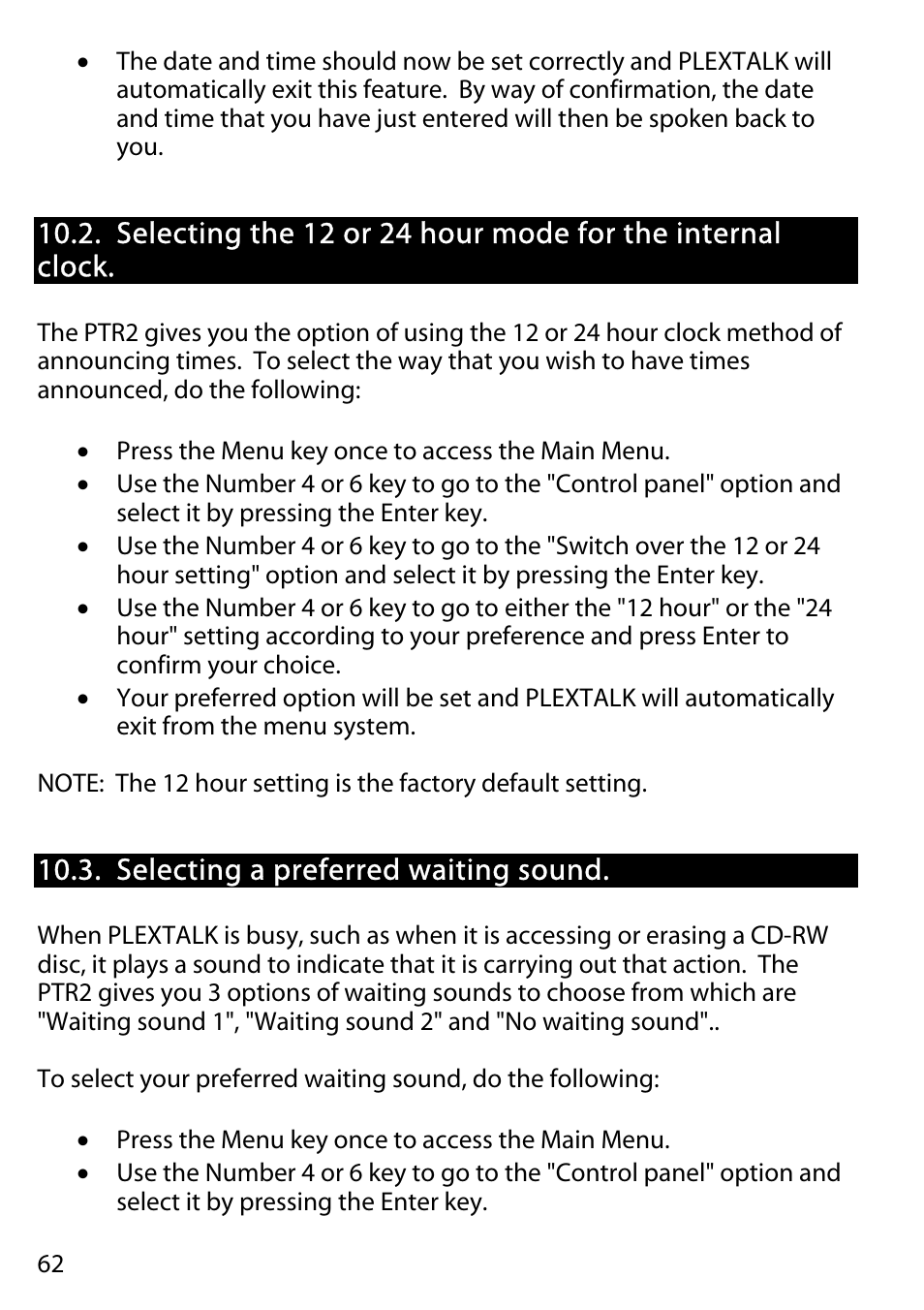 Selecting a preferred waiting sound | Activeforever Plextalk PTR2 Digital DAISY Player and Recorder User Manual | Page 61 / 235
