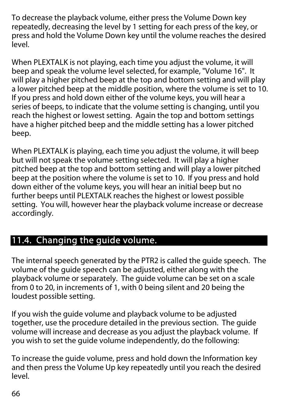 Changing the guide volume | Activeforever Plextalk PTR2 Digital DAISY Player and Recorder User Manual | Page 65 / 235