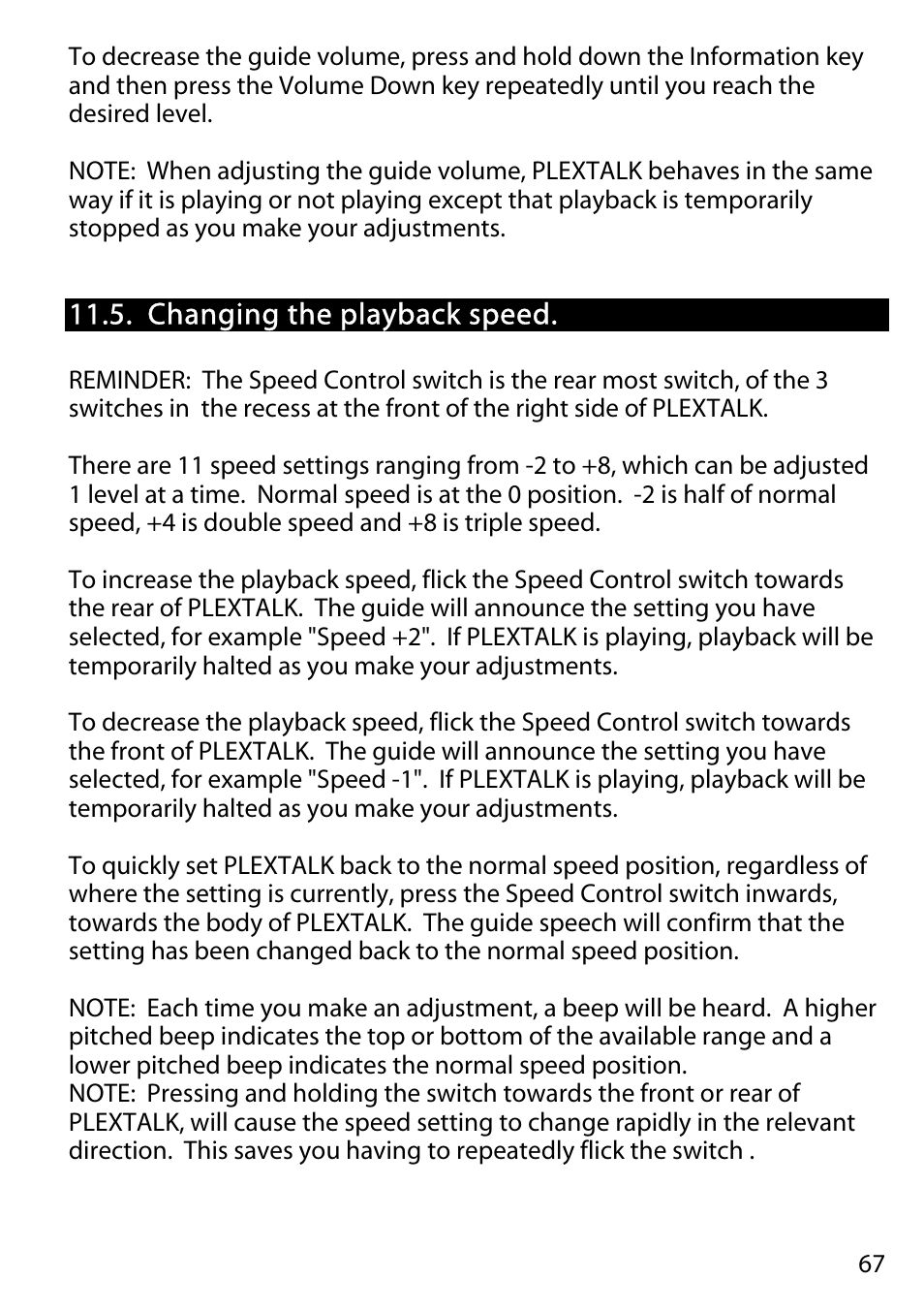 Changing the playback speed | Activeforever Plextalk PTR2 Digital DAISY Player and Recorder User Manual | Page 66 / 235