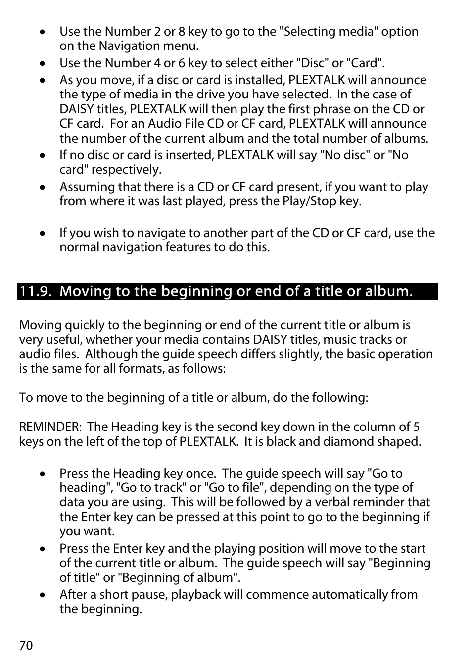 Moving to the beginning or end of a title or album | Activeforever Plextalk PTR2 Digital DAISY Player and Recorder User Manual | Page 69 / 235