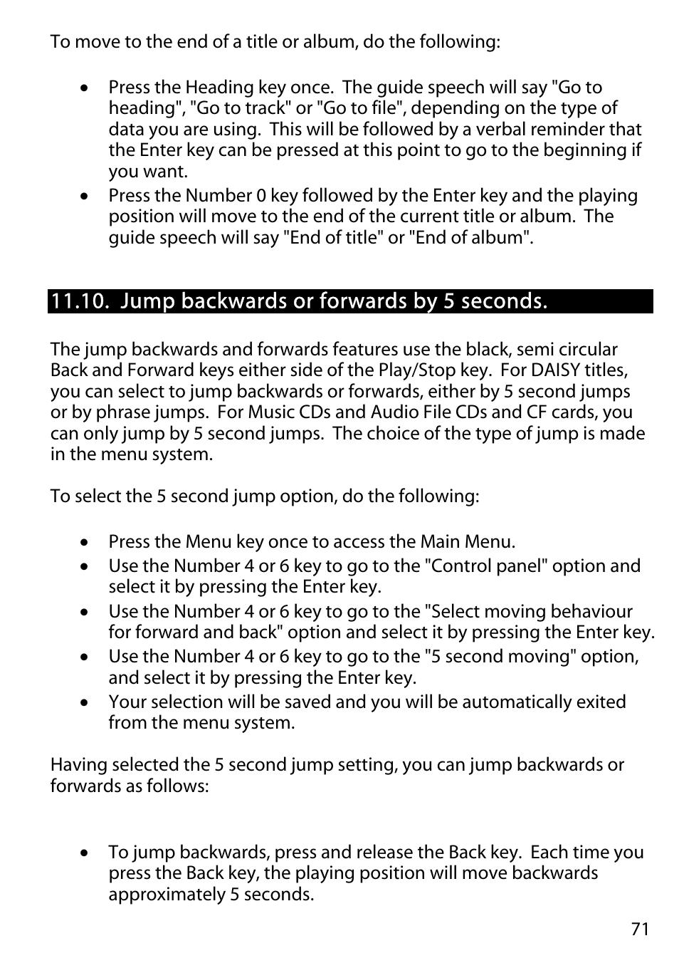 Jump backwards or forwards by 5 seconds | Activeforever Plextalk PTR2 Digital DAISY Player and Recorder User Manual | Page 70 / 235