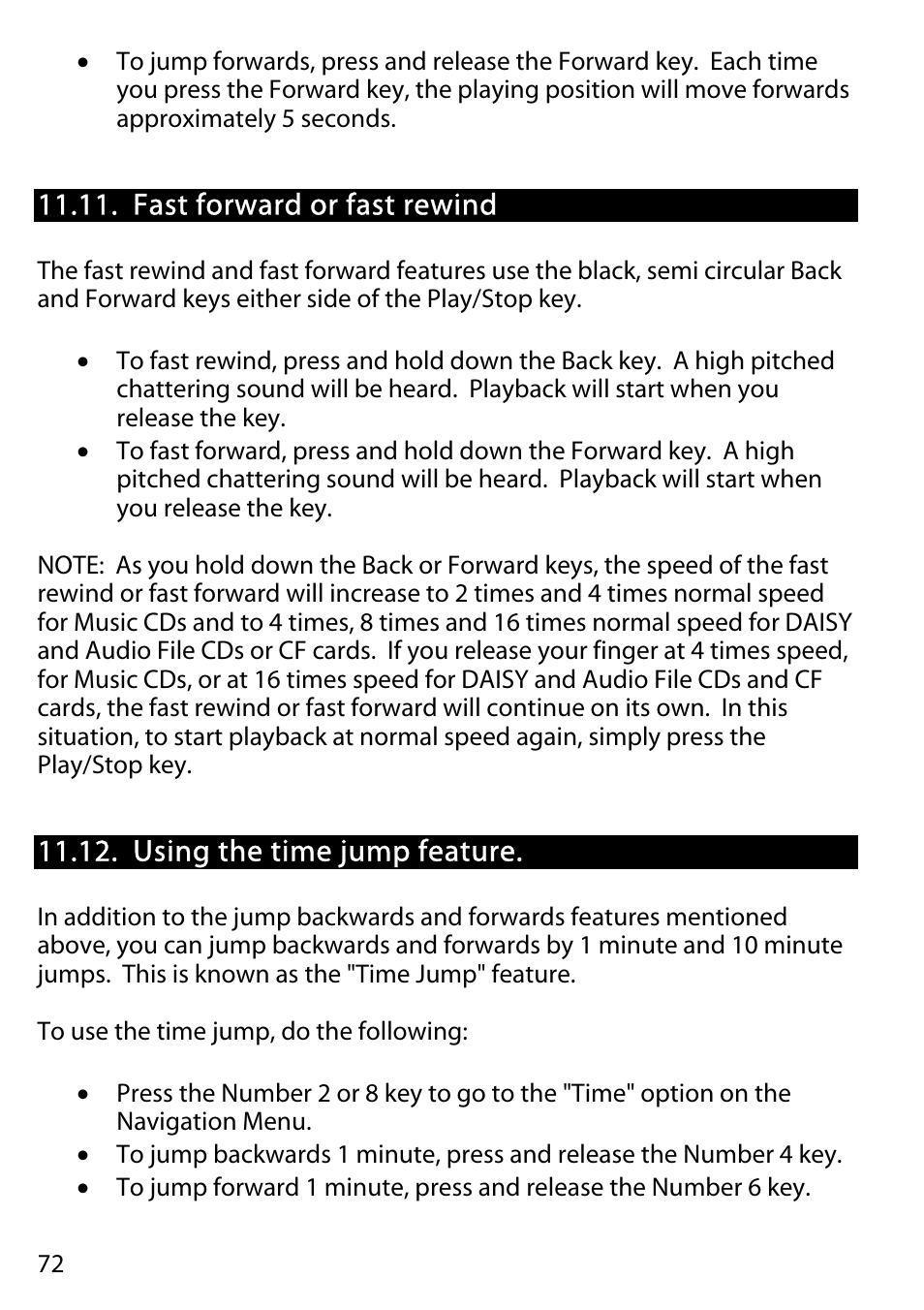 Fast forward or fast rewind, Using the time jump feature | Activeforever Plextalk PTR2 Digital DAISY Player and Recorder User Manual | Page 71 / 235