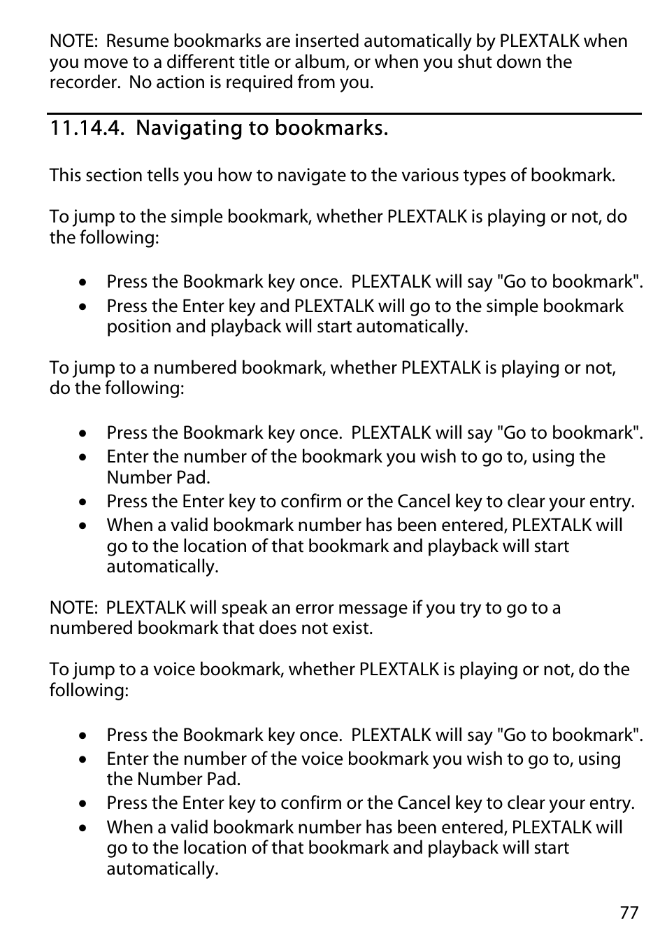 Navigating to bookmarks | Activeforever Plextalk PTR2 Digital DAISY Player and Recorder User Manual | Page 76 / 235