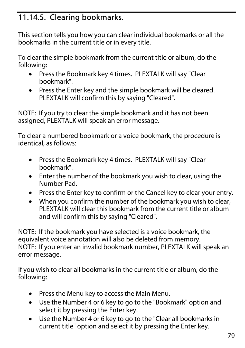 Clearing bookmarks | Activeforever Plextalk PTR2 Digital DAISY Player and Recorder User Manual | Page 78 / 235