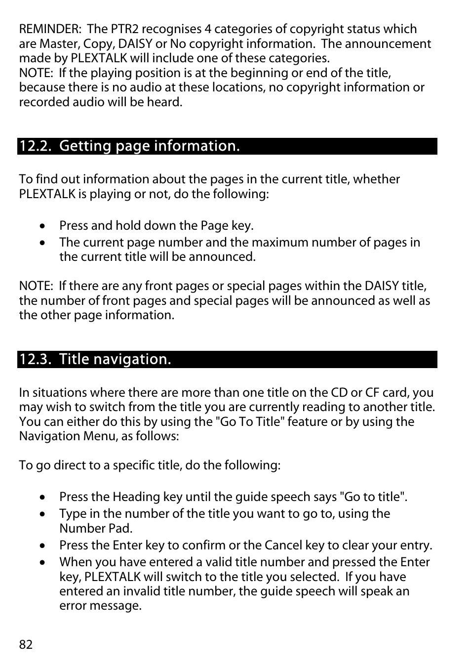 Getting page information, Title navigation | Activeforever Plextalk PTR2 Digital DAISY Player and Recorder User Manual | Page 81 / 235