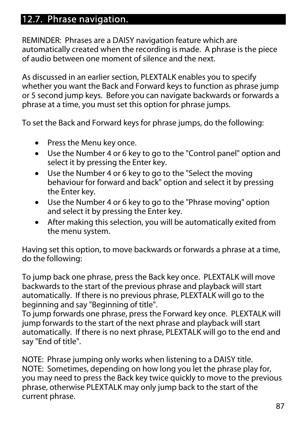 Phrase navigation | Activeforever Plextalk PTR2 Digital DAISY Player and Recorder User Manual | Page 86 / 235