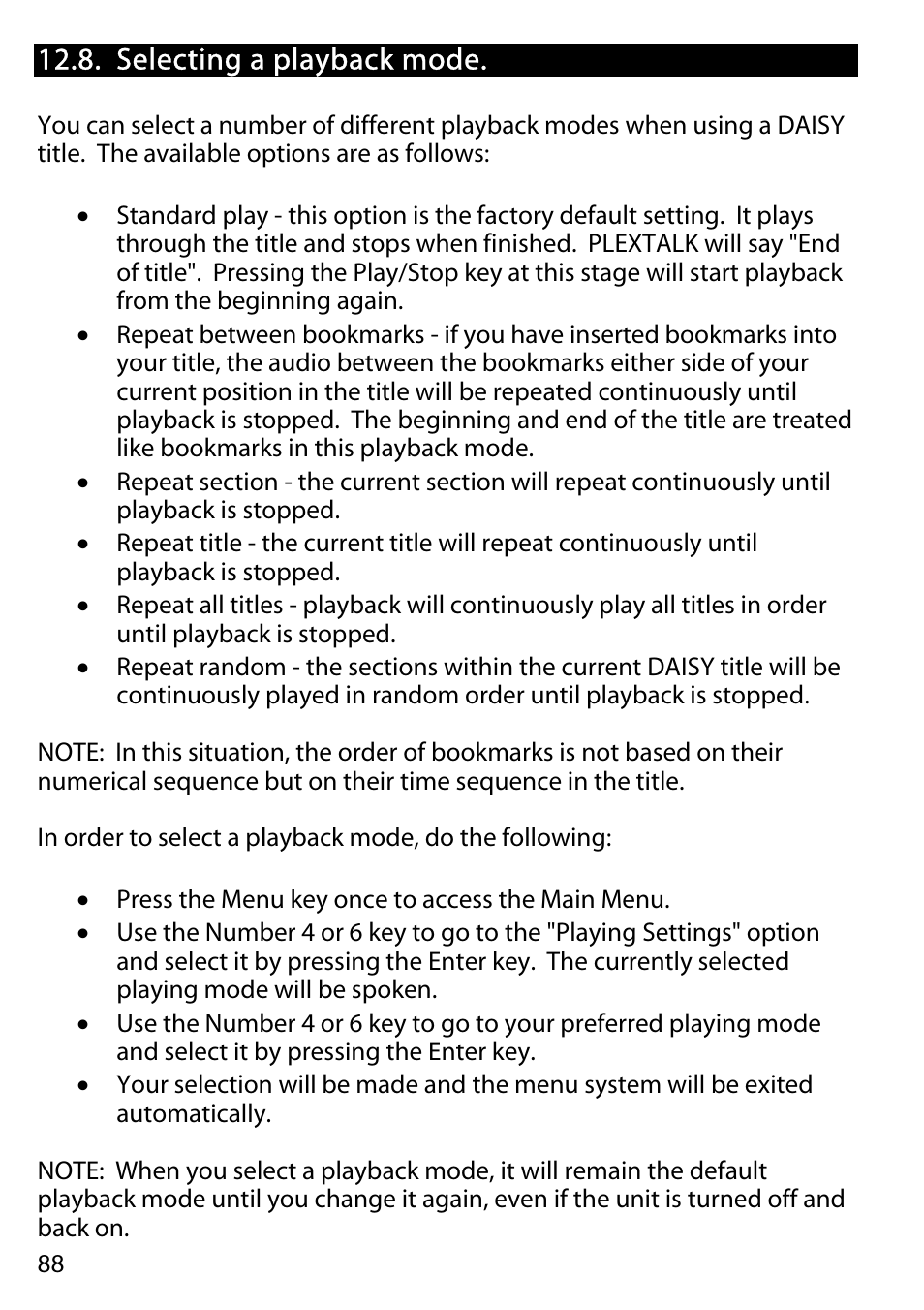 Selecting a playback mode | Activeforever Plextalk PTR2 Digital DAISY Player and Recorder User Manual | Page 87 / 235