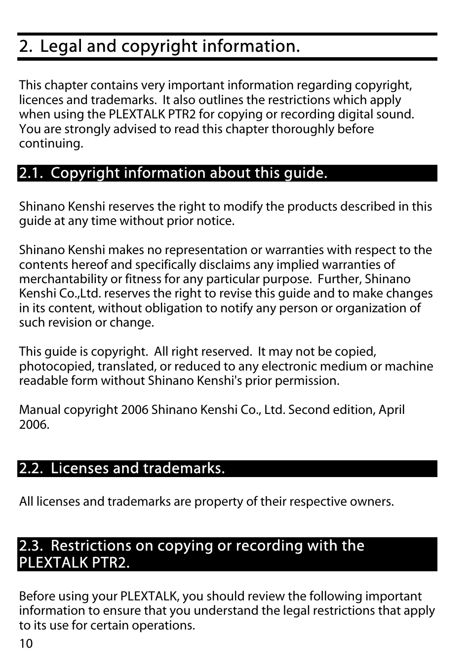 Legal and copyright information | Activeforever Plextalk PTR2 Digital DAISY Player and Recorder User Manual | Page 9 / 235