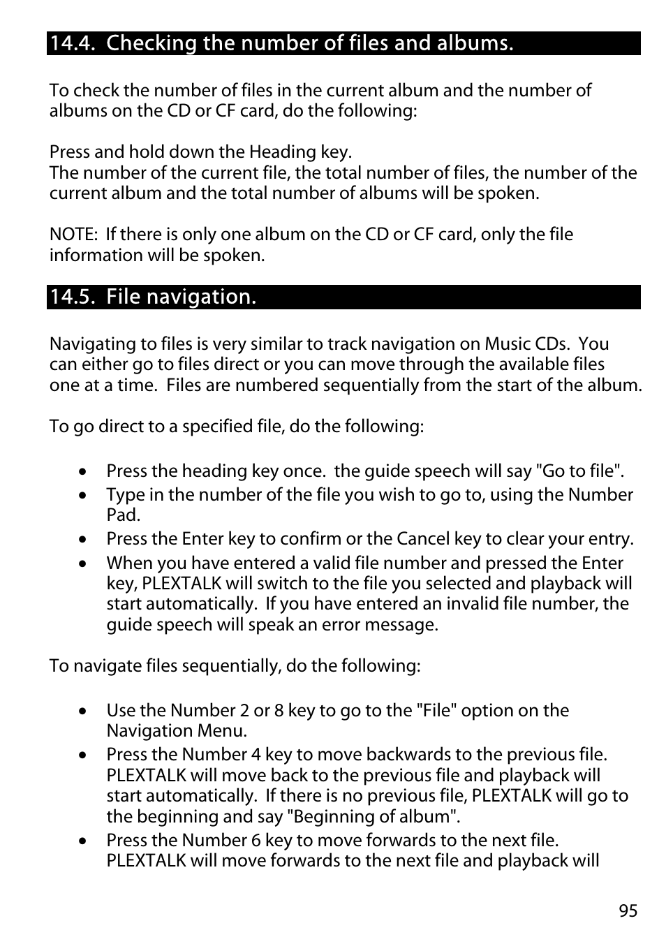 Checking the number of files and albums, File navigation | Activeforever Plextalk PTR2 Digital DAISY Player and Recorder User Manual | Page 94 / 235
