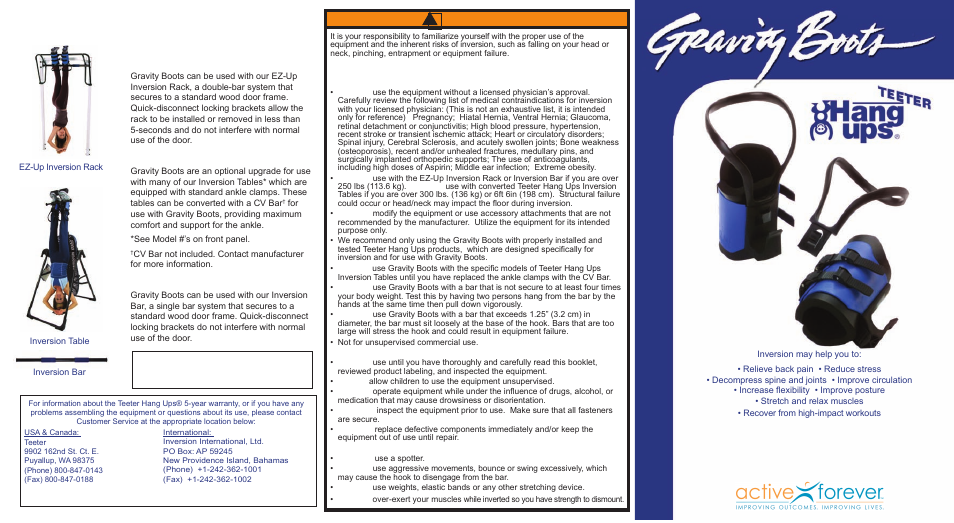 Activeforever Teeter Hang Ups EZ-Up Inversion System User Manual | 2 pages