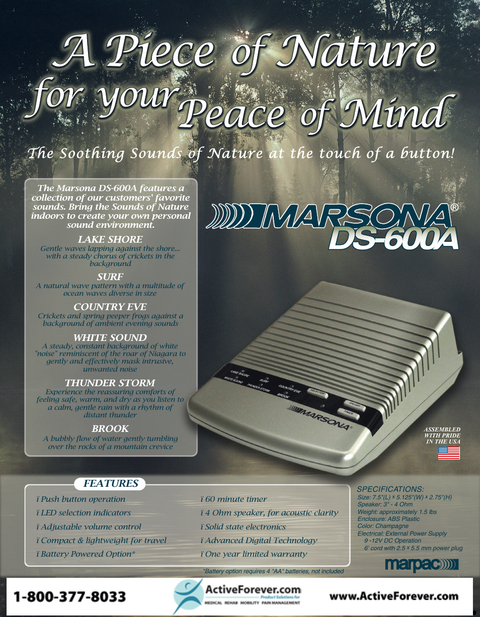 Activeforever Marpac Marsona DS 600A Sound Conditioner User Manual | 1 page
