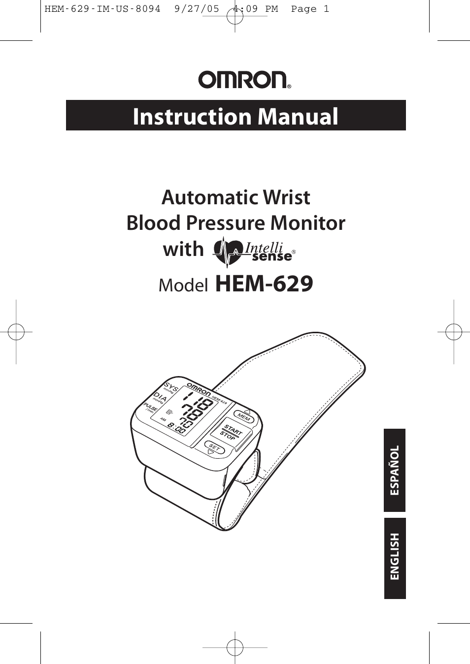 Activeforever Omron HEM-629 Wrist Blood Pressure Monitor User Manual | 22 pages