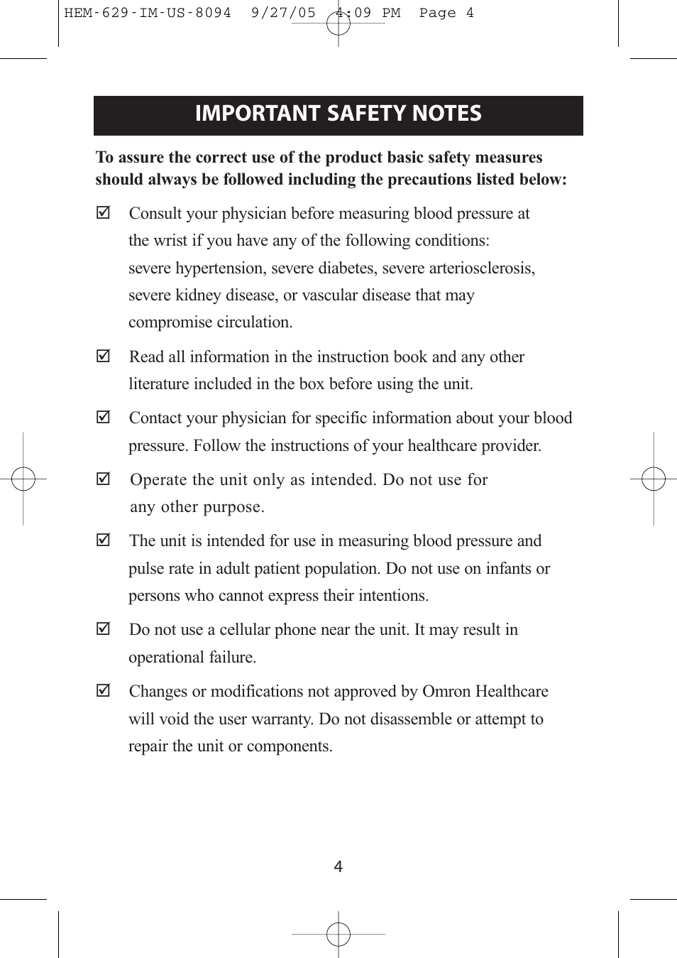 Activeforever Omron HEM-629 Wrist Blood Pressure Monitor User Manual | Page 4 / 22