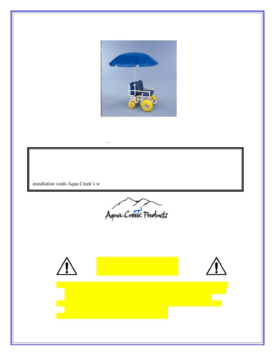 Activeforever Aqua Creek Beach Access Wheel Chair User Manual | 6 pages