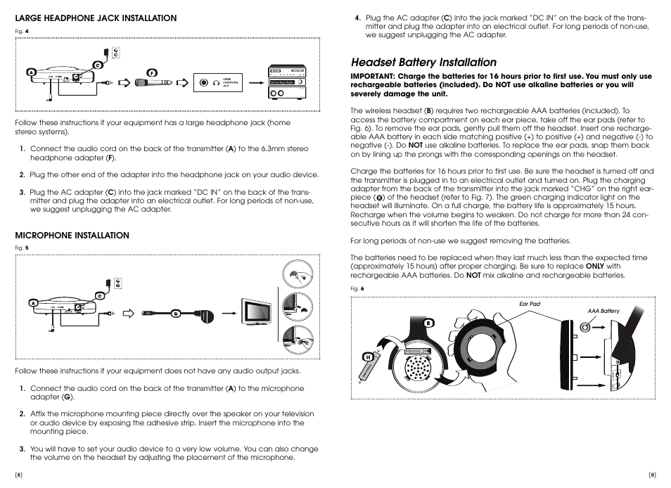 Headset battery installation | Activeforever TV Listener Wireless Headphones User Manual | Page 5 / 8