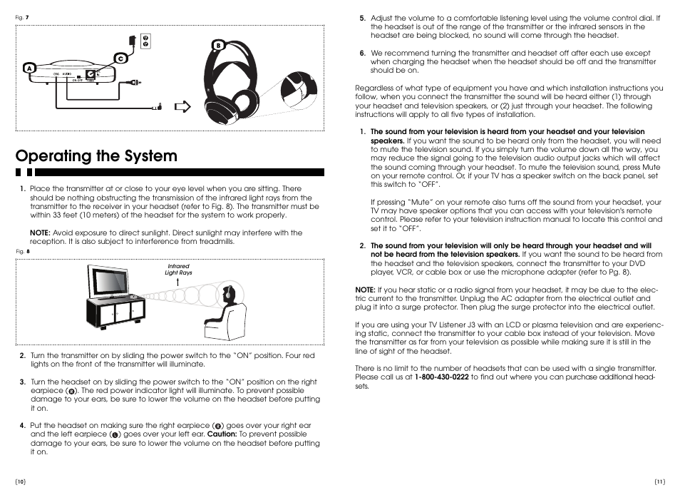 Operating the system | Activeforever TV Listener Wireless Headphones User Manual | Page 6 / 8