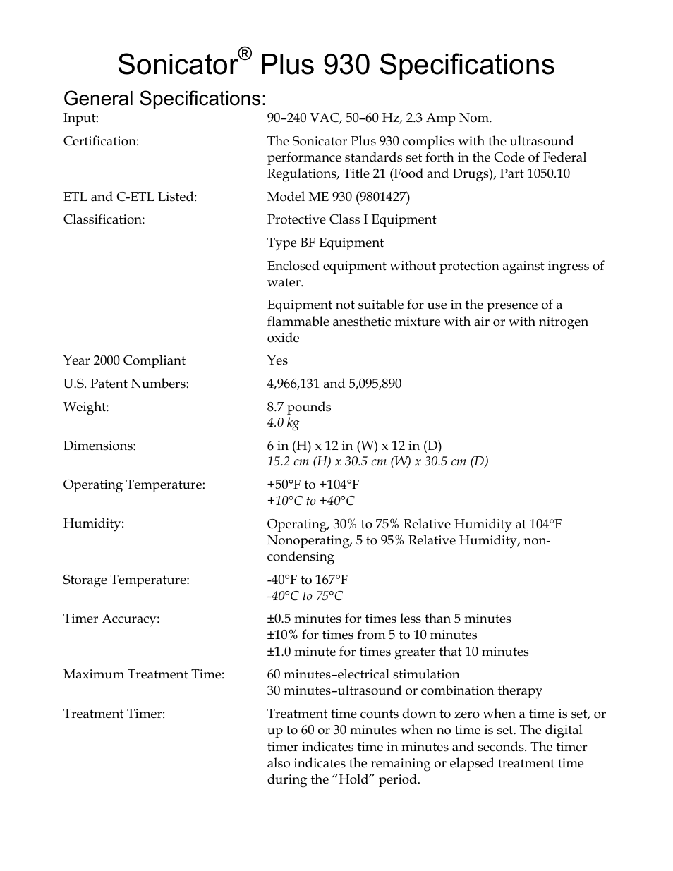Activeforever Mettler Sonicator Plus 930 2-Channel Combination Therapy Device User Manual | 6 pages