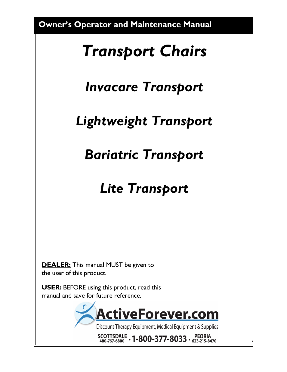 Activeforever Invacare Lightweight Aluminum Transport Chair User Manual | 36 pages