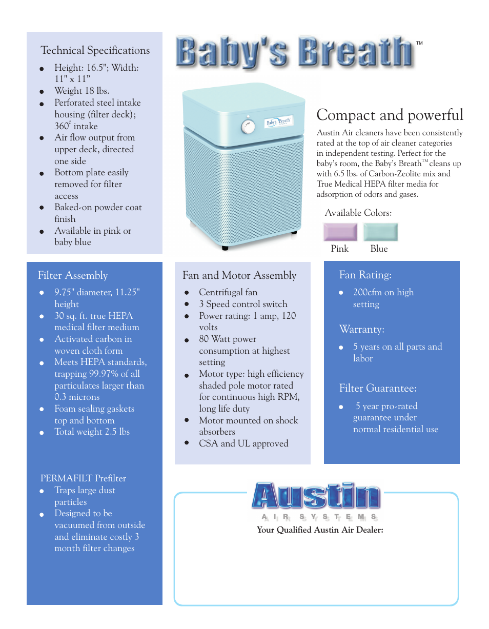 Activeforever Austin Air Baby's Breath Air Purifier User Manual | 2 pages