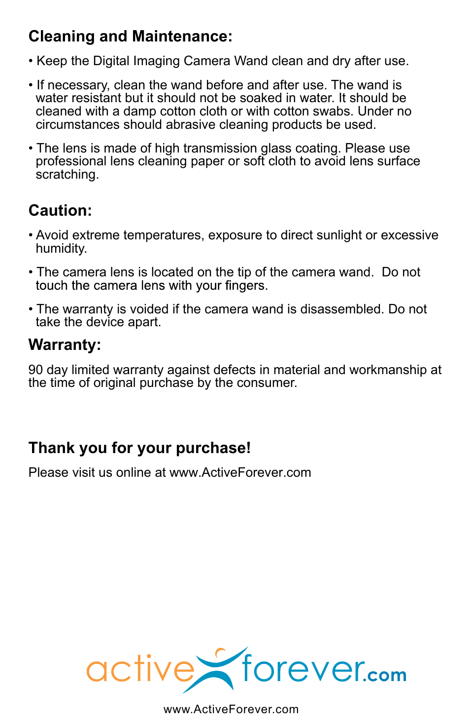 Active forever | Activeforever Zadro Digital Imaging Camera Wand User Manual | Page 8 / 8