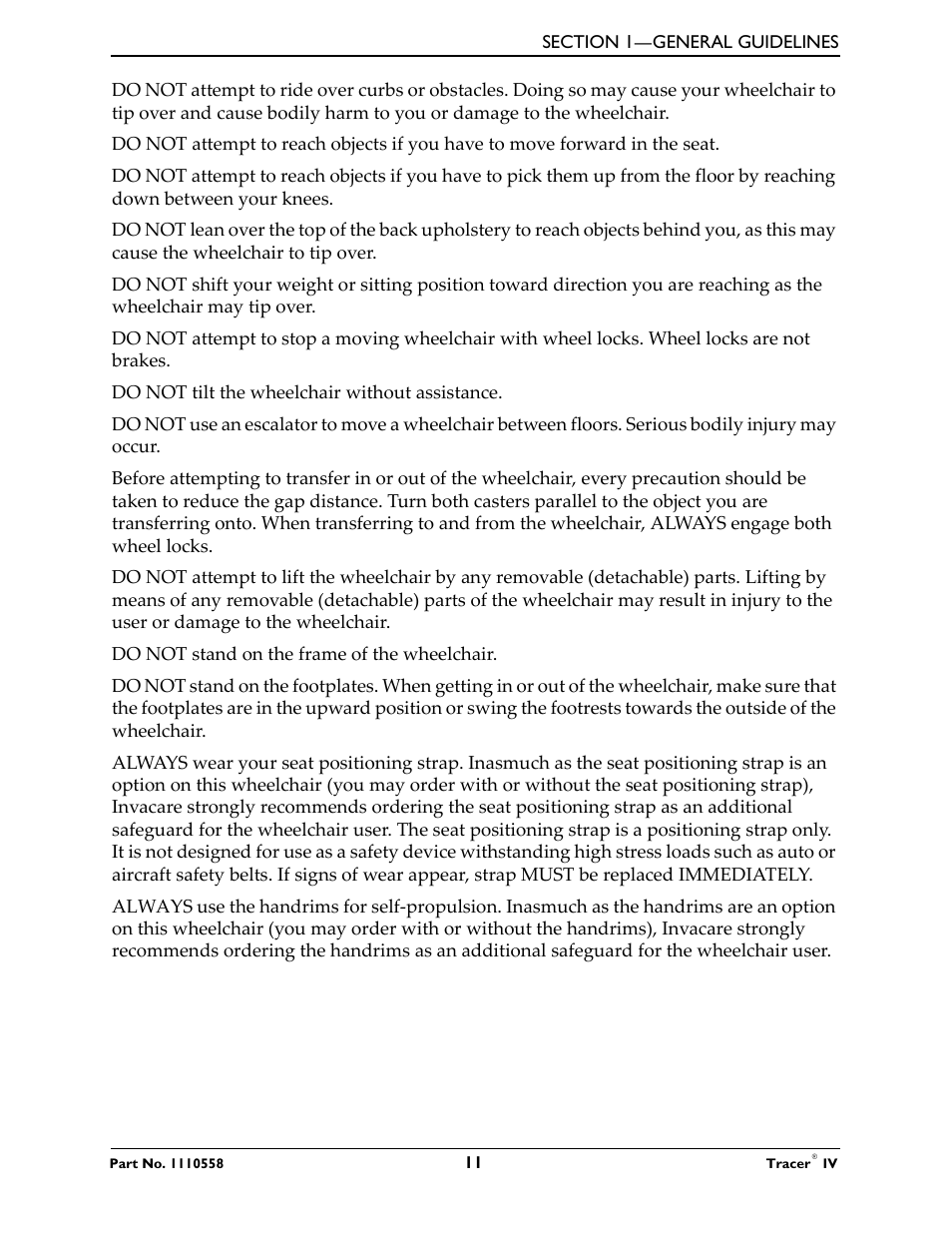 Activeforever Invacare Tracer IV Wheelchair User Manual | Page 11 / 51
