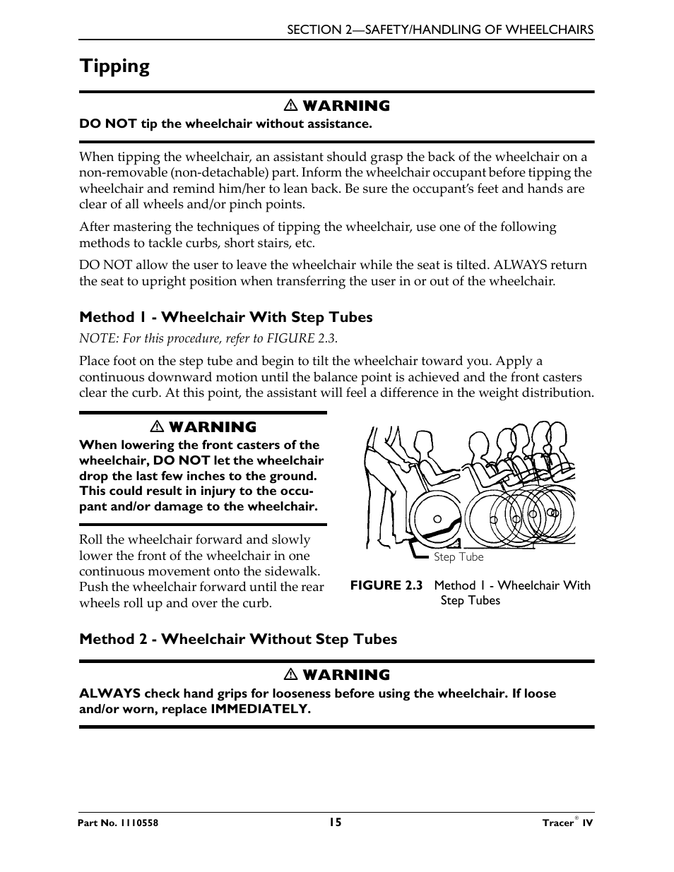 Tipping | Activeforever Invacare Tracer IV Wheelchair User Manual | Page 15 / 51