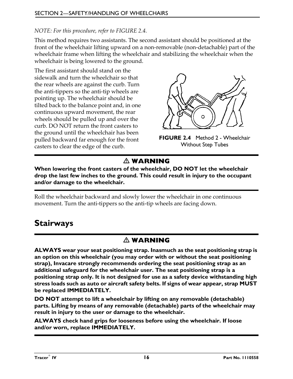 Stairways | Activeforever Invacare Tracer IV Wheelchair User Manual | Page 16 / 51