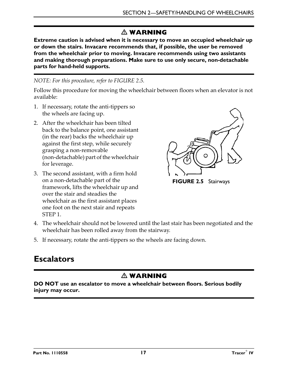 Escalators | Activeforever Invacare Tracer IV Wheelchair User Manual | Page 17 / 51