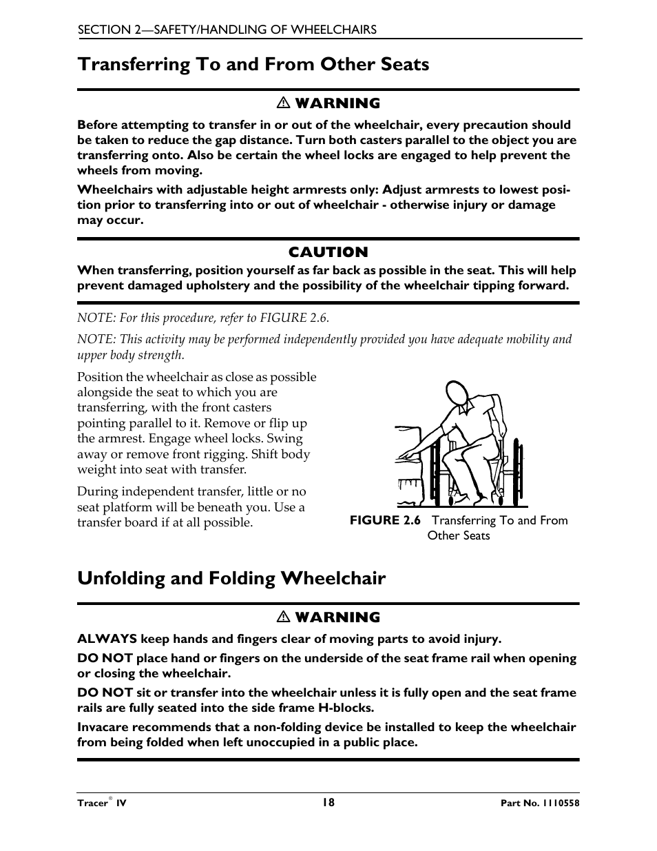Transferring to and from other seats, Unfolding and folding wheelchair | Activeforever Invacare Tracer IV Wheelchair User Manual | Page 18 / 51