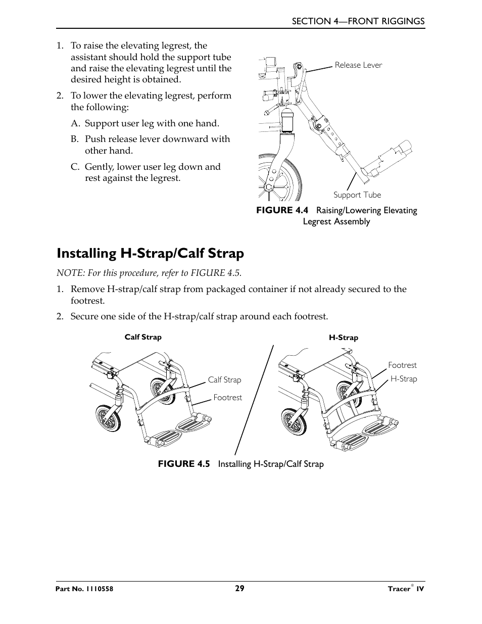 Installing h-strap/calf strap | Activeforever Invacare Tracer IV Wheelchair User Manual | Page 29 / 51