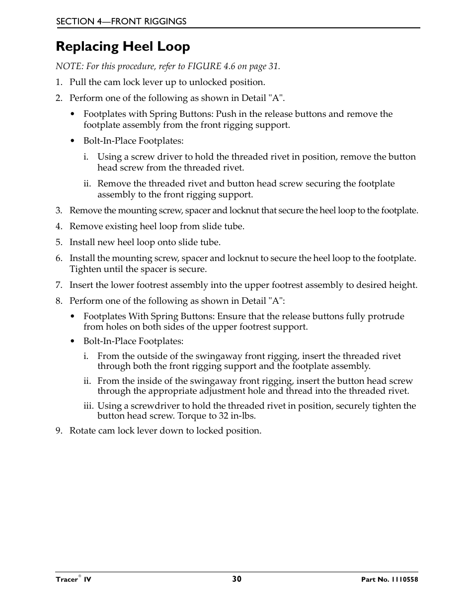 Replacing heel loop | Activeforever Invacare Tracer IV Wheelchair User Manual | Page 30 / 51