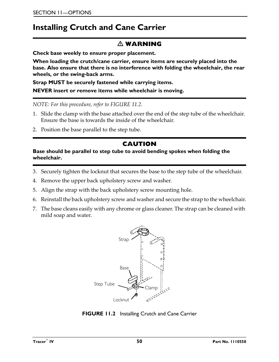 Installing crutch and cane carrier | Activeforever Invacare Tracer IV Wheelchair User Manual | Page 50 / 51