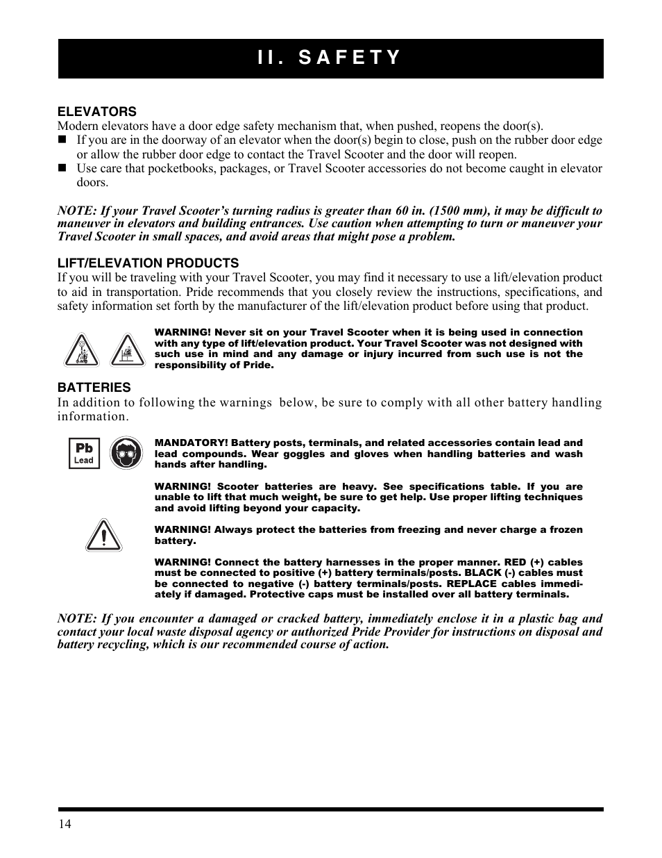 Ii. safety | Activeforever Pride Go Go Elite Traveller Plus Electric Scooter User Manual | Page 14 / 40
