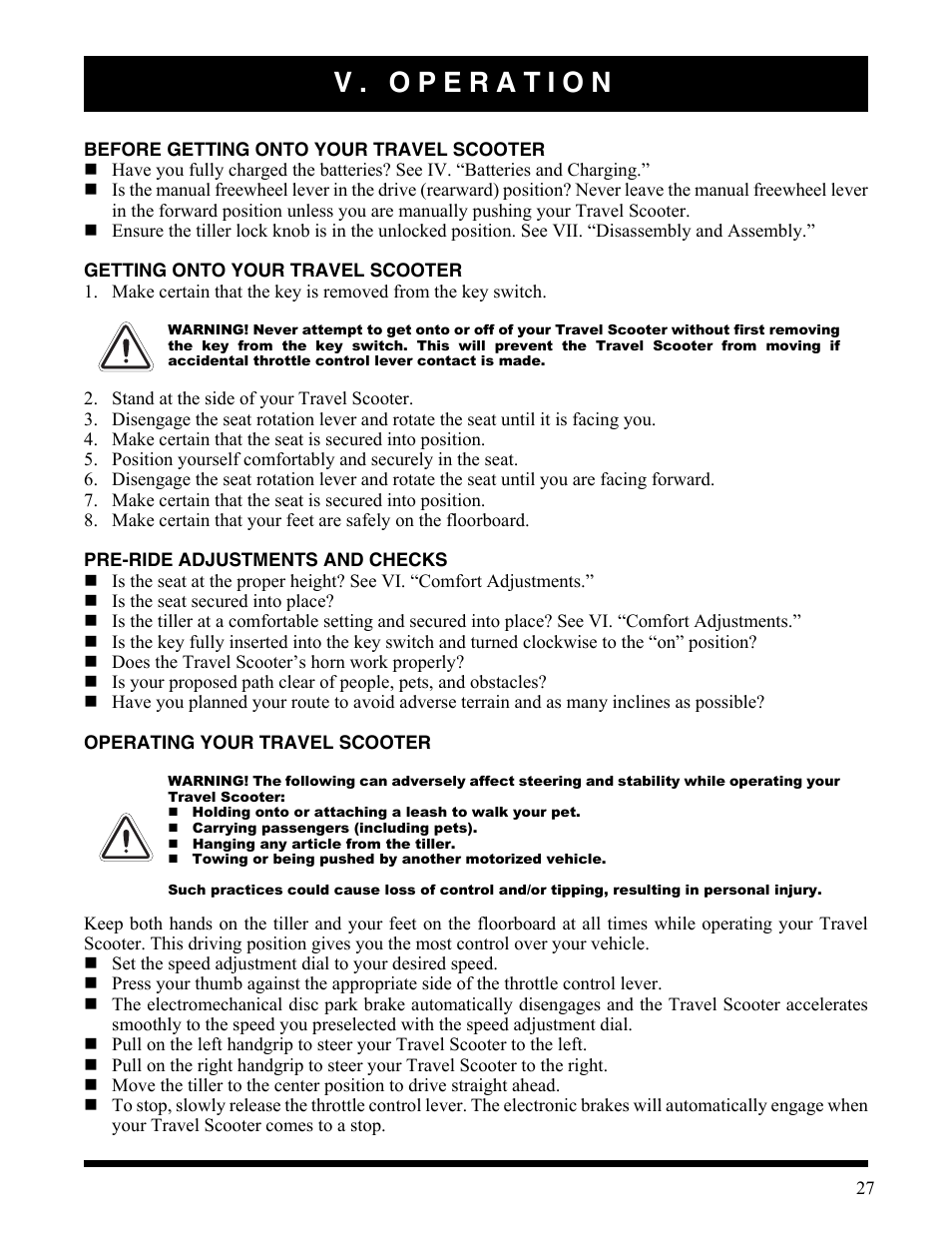 V. operation | Activeforever Pride Go Go Elite Traveller Plus Electric Scooter User Manual | Page 27 / 40