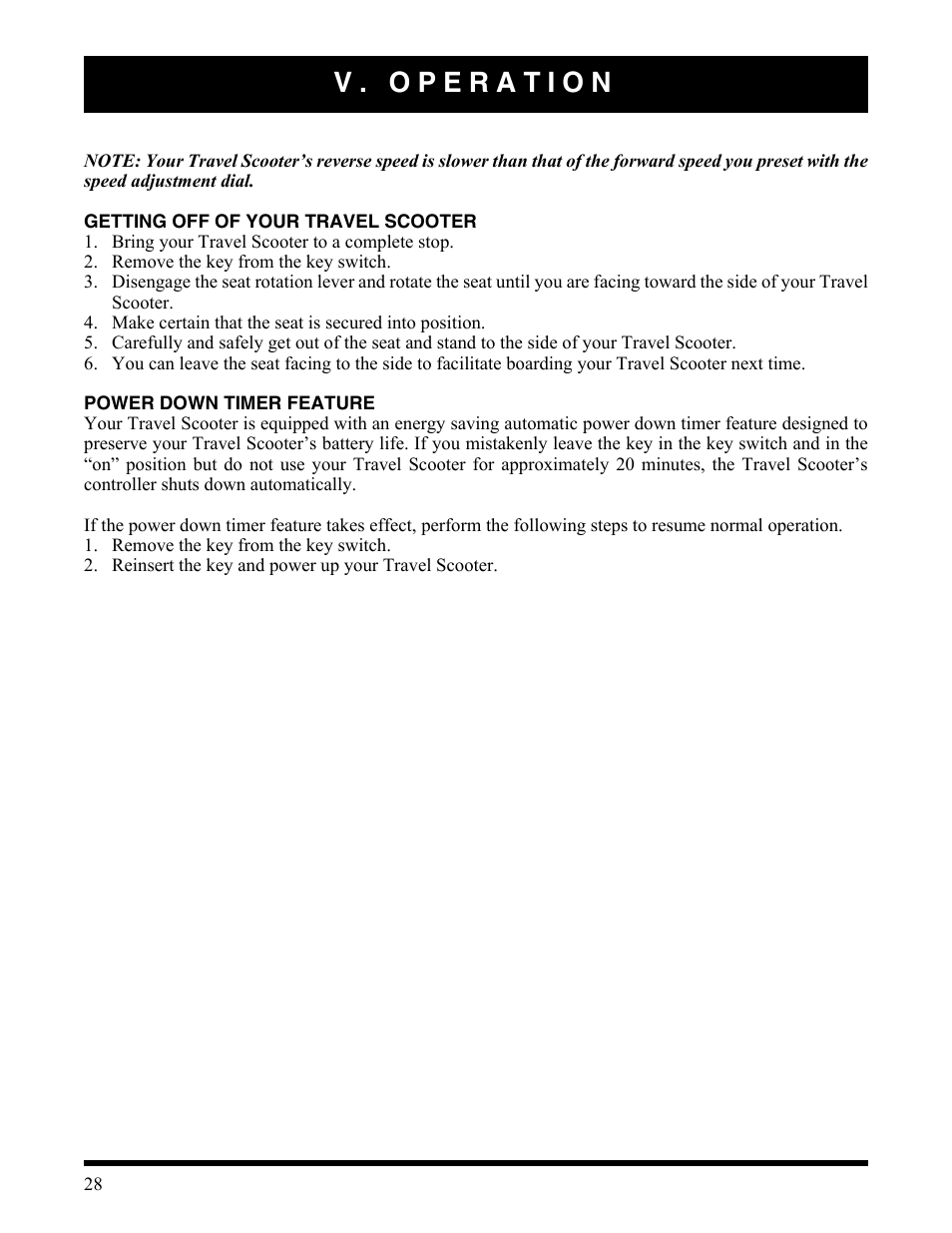 V. operation | Activeforever Pride Go Go Elite Traveller Plus Electric Scooter User Manual | Page 28 / 40