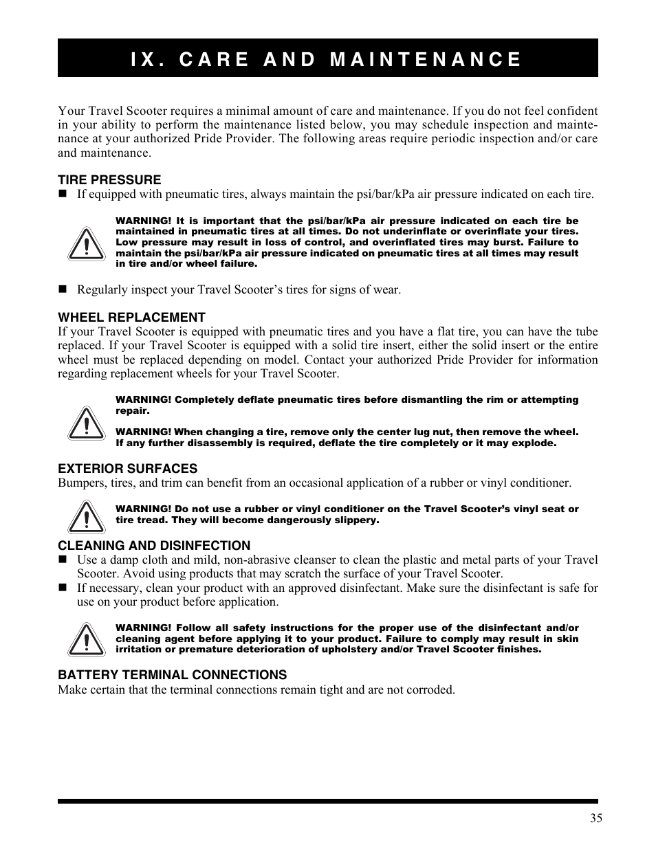 Ix. care and maintenance | Activeforever Pride Go Go Elite Traveller Plus Electric Scooter User Manual | Page 35 / 40
