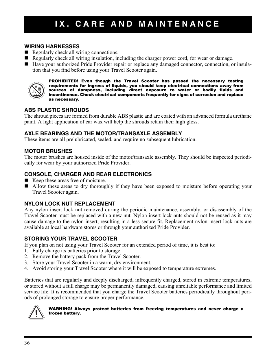 Ix. care and maintenance | Activeforever Pride Go Go Elite Traveller Plus Electric Scooter User Manual | Page 36 / 40