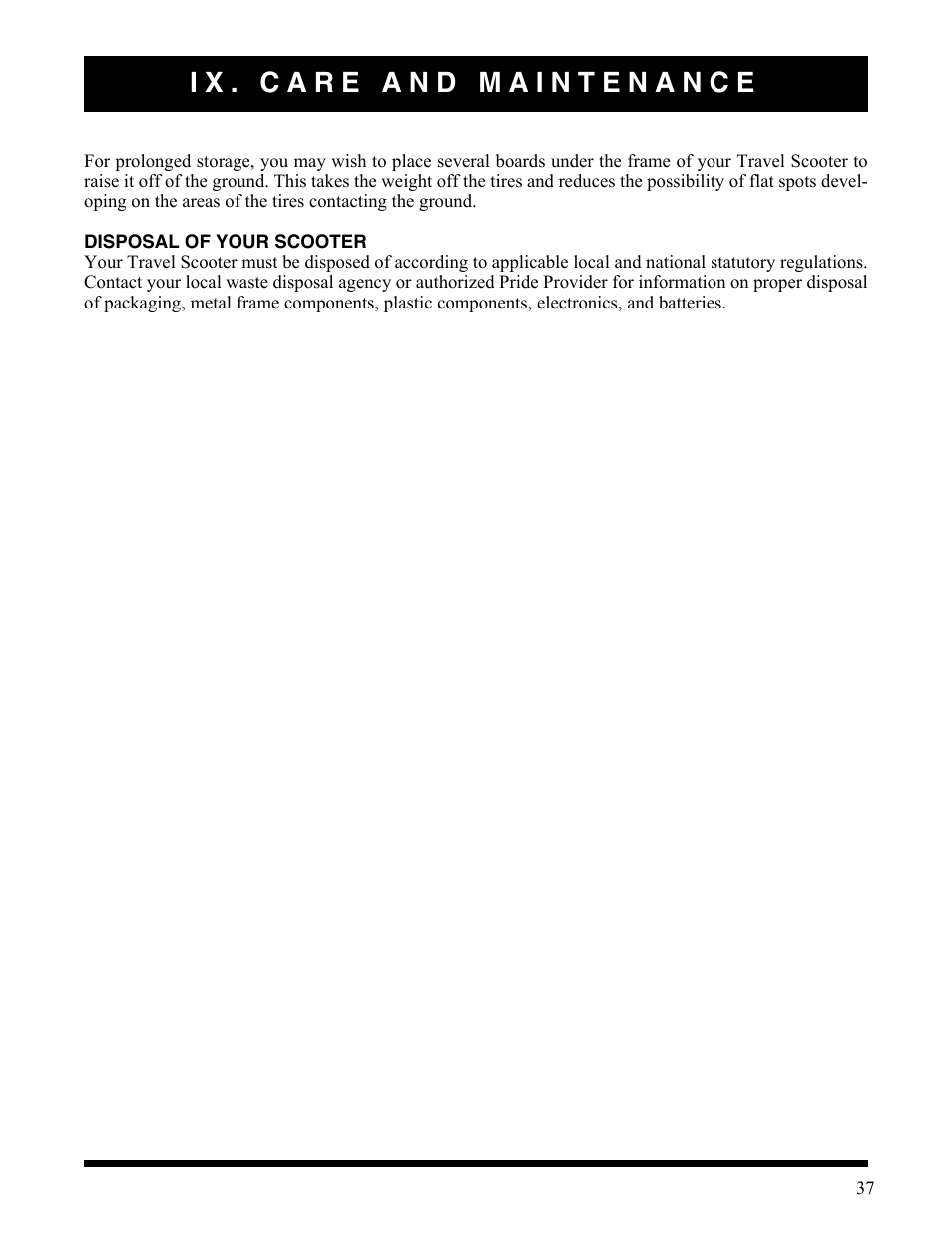 Ix. care and maintenance | Activeforever Pride Go Go Elite Traveller Plus Electric Scooter User Manual | Page 37 / 40