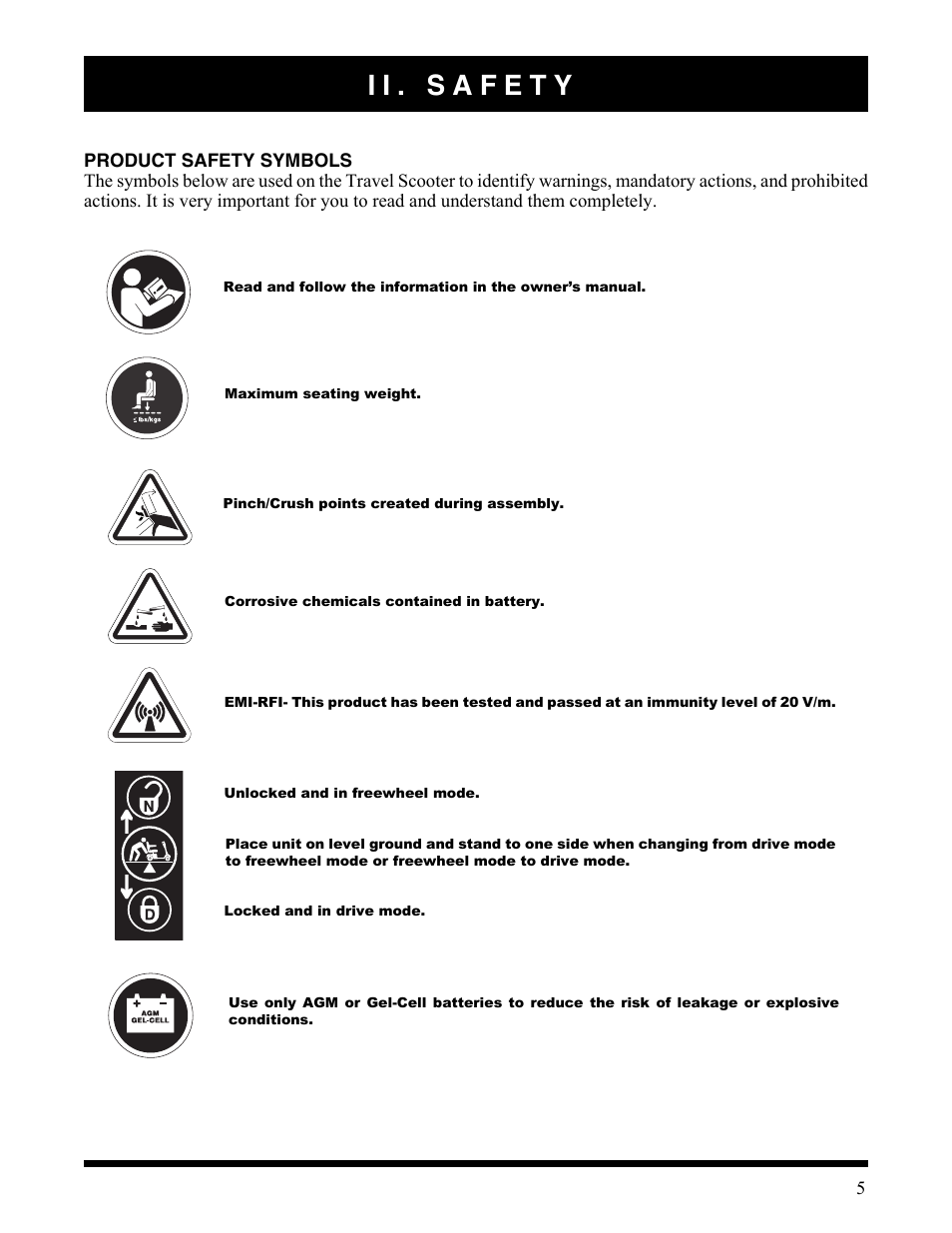 Ii. safety | Activeforever Pride Go Go Elite Traveller Plus Electric Scooter User Manual | Page 5 / 40