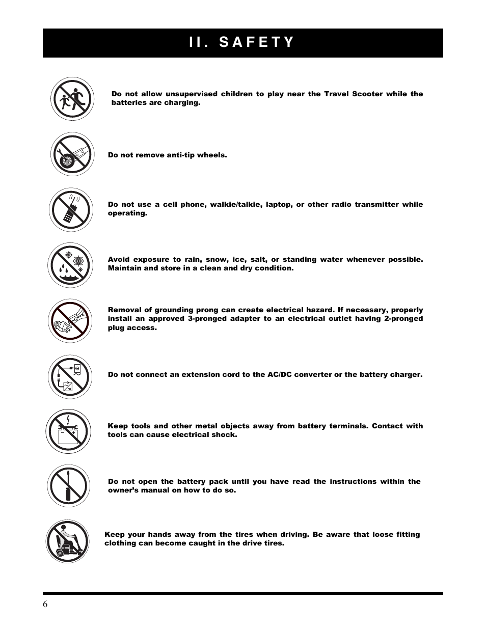 Ii. safety | Activeforever Pride Go Go Elite Traveller Plus Electric Scooter User Manual | Page 6 / 40