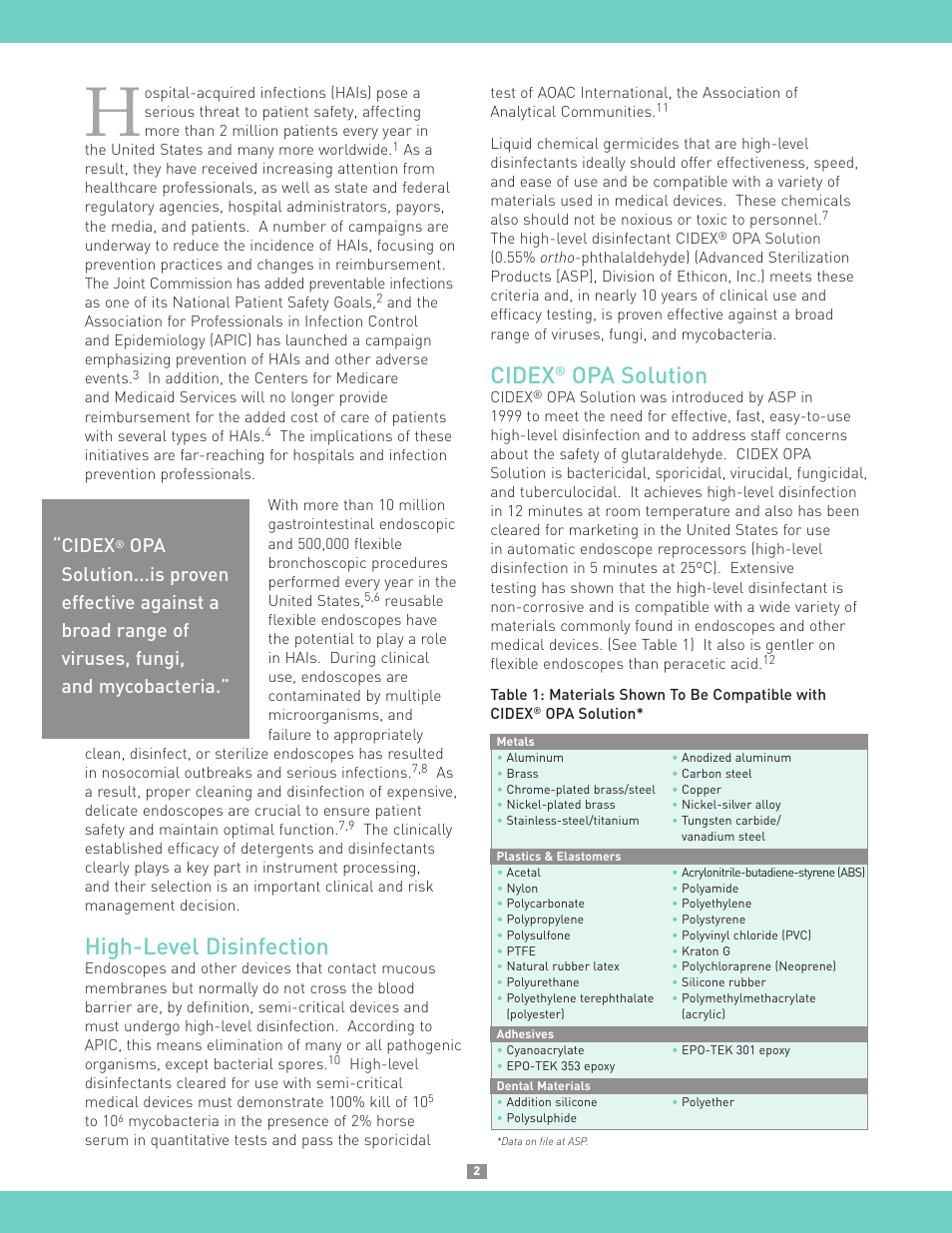 High-level disinfection, Cidex, Opa solution | Activeforever CIDEX Plus Solution User Manual | Page 2 / 6