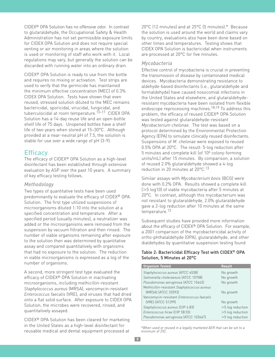 Efficacy, Methodology, Mycobacteria | Activeforever CIDEX Plus Solution User Manual | Page 3 / 6