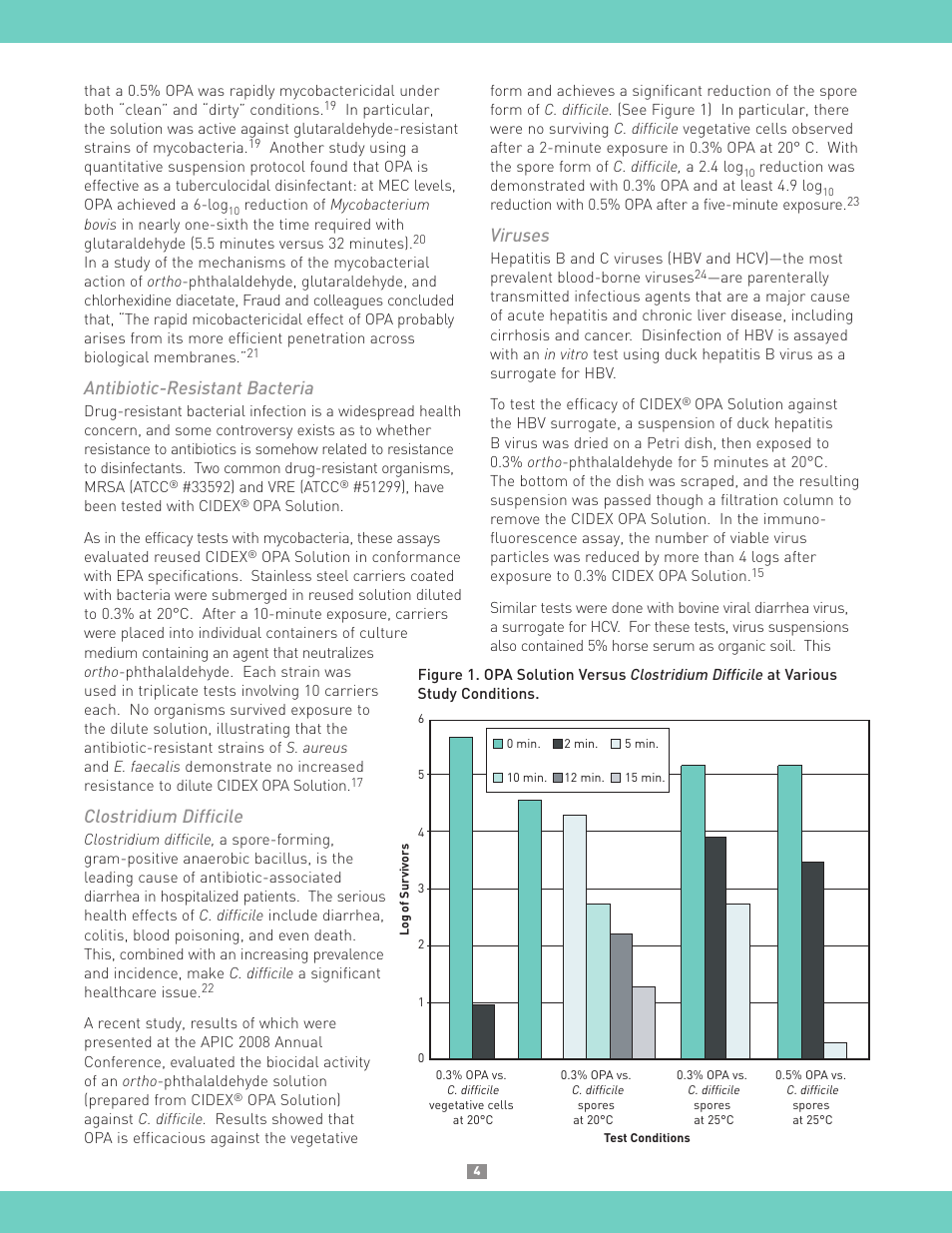 Antibiotic-resistant bacteria, Clostridium difficile, Viruses | Activeforever CIDEX Plus Solution User Manual | Page 4 / 6