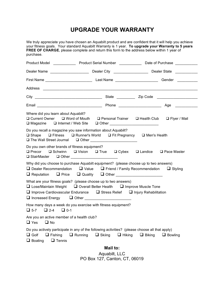 Upgrade your warranty | Activeforever Aquabilt Aquatic Treadmill User Manual | Page 5 / 6