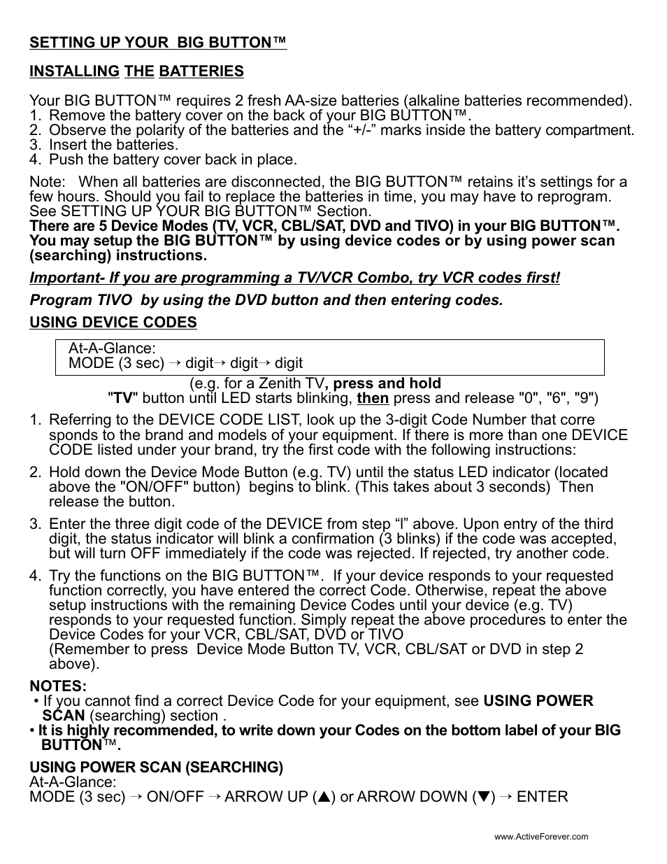 Activeforever HyTek Big Button TV Remote Control User Manual | Page 2 / 10