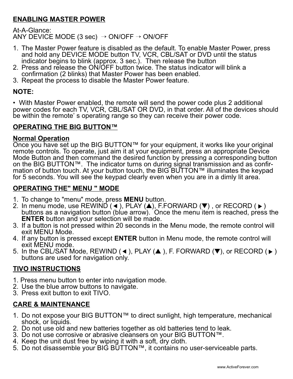 Activeforever HyTek Big Button TV Remote Control User Manual | Page 4 / 10