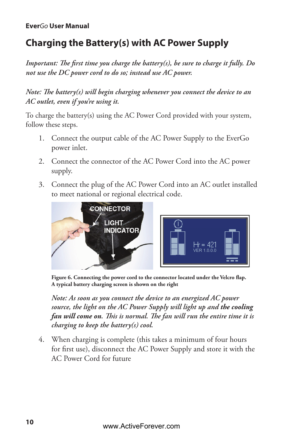 Charging the battery(s) with ac power supply | Activeforever Respironics EverGo Portable Oxygen Concentrator User Manual | Page 13 / 38