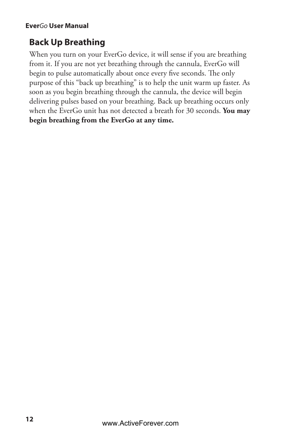 Back up breathing | Activeforever Respironics EverGo Portable Oxygen Concentrator User Manual | Page 15 / 38